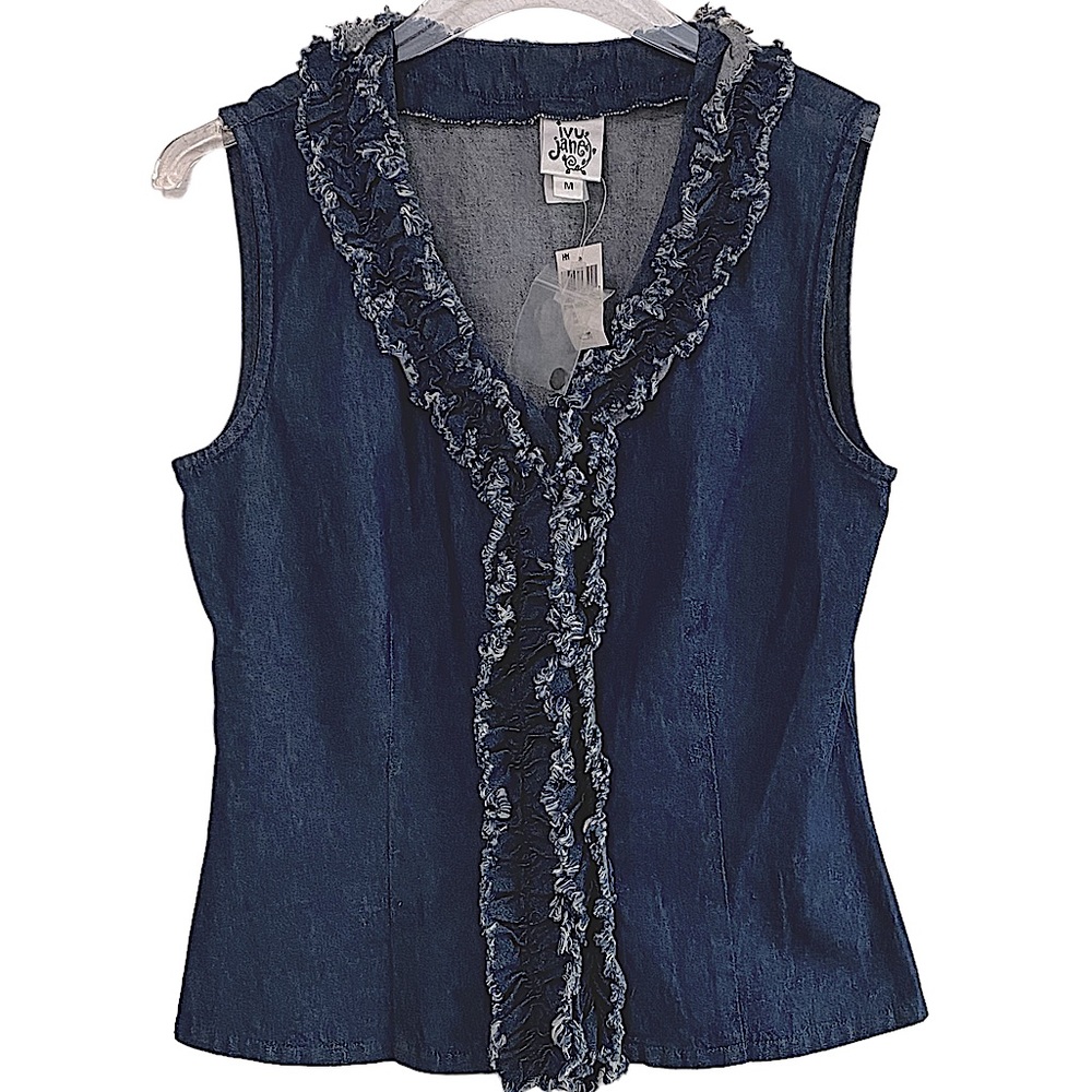IVY JANE - SIZE MEDIUM - TOP / VEST - MEDIUM WASH DENIM - FRAYED EDGES - B14